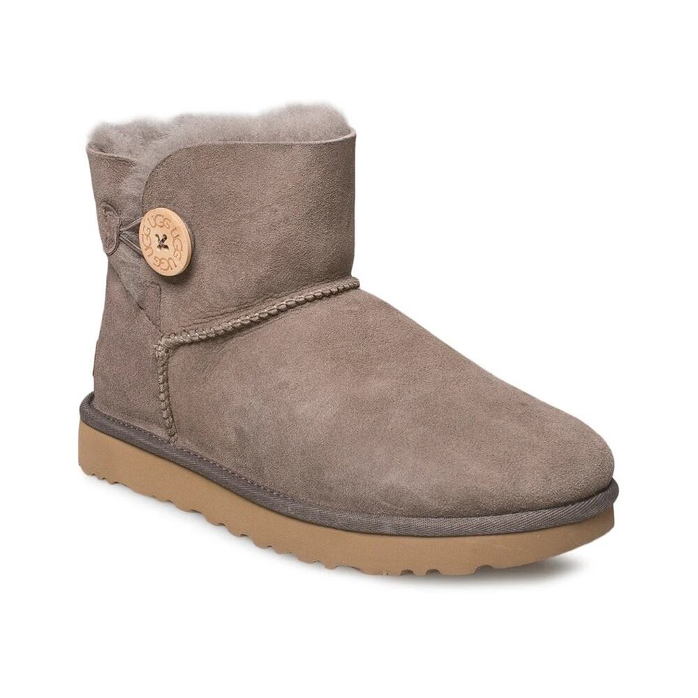 Ugg Mini Bailey Button II Mole Shearling Lined Short Boots Size 7